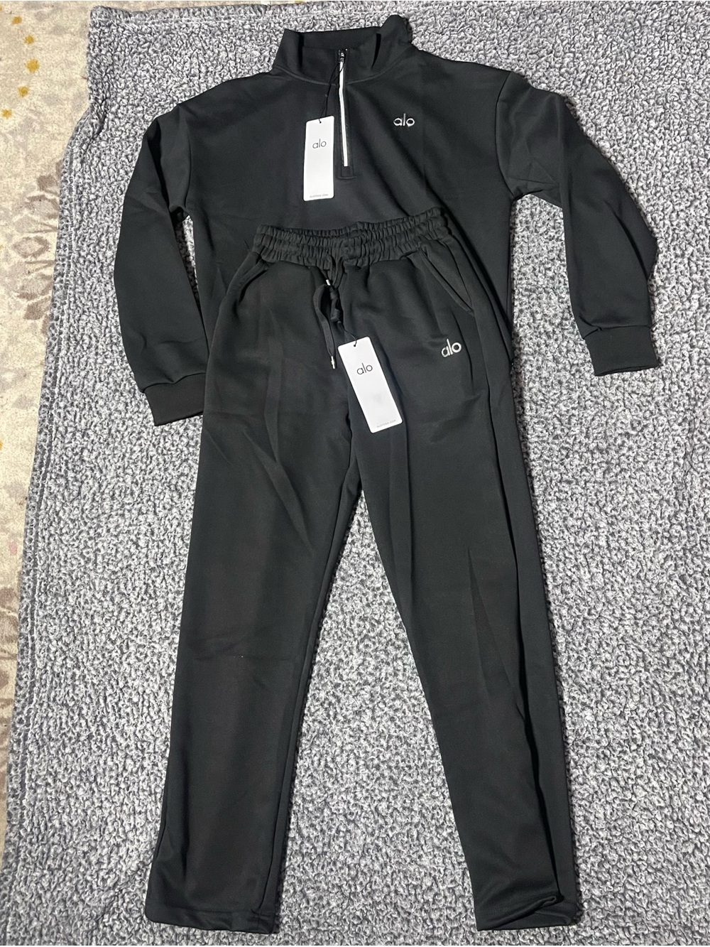 ALO Yoga Kids Black Zip Pullover & Elastic Waist Joggers Set